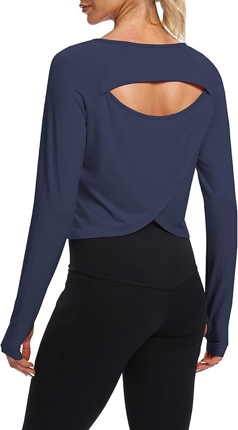 Bestisun Cute Long Sleeve Workout Running Shirts Athletic Yoga Gym Crop Tops for Women | Amazon (US)