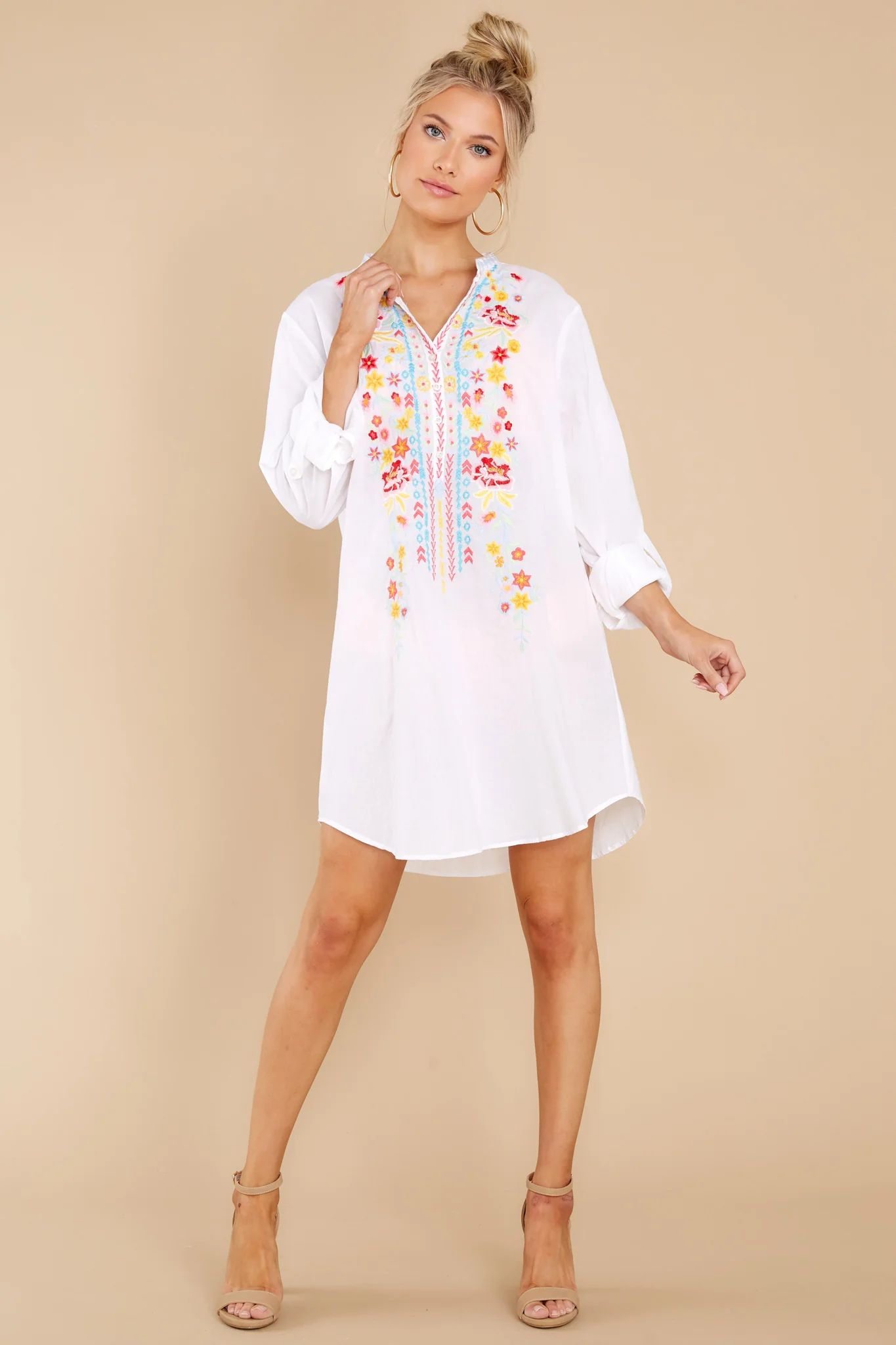Resort Ready White Embroidered Cover Up Dress | Red Dress 