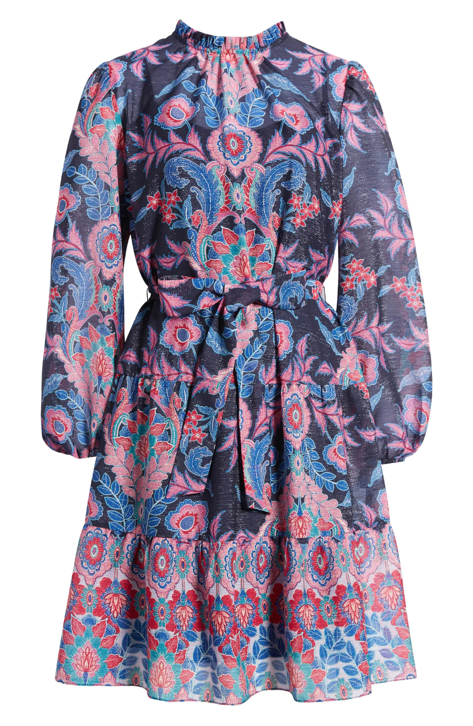 Metallic Paisley Ruffle Long Sleeve Dress | Nordstrom