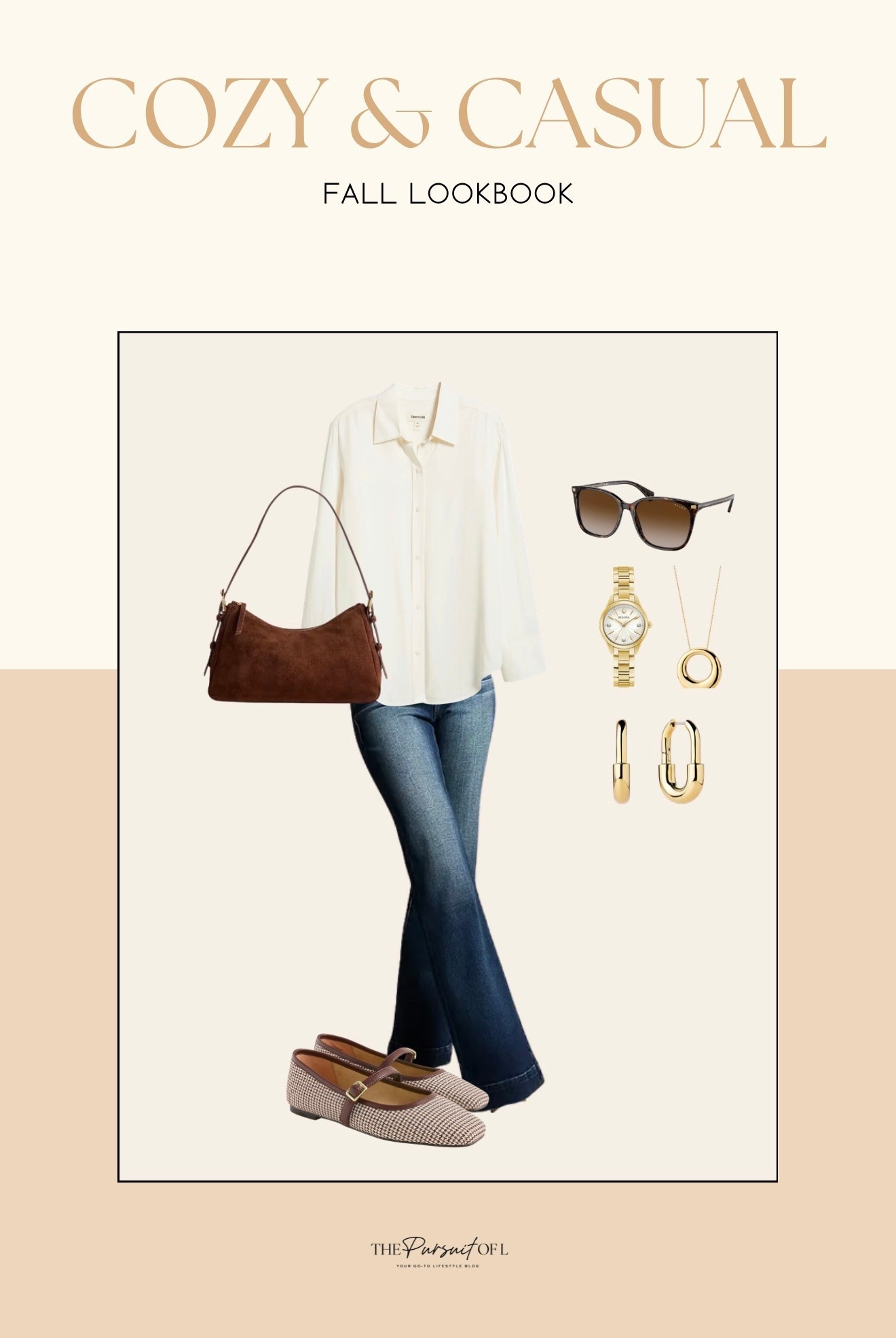 An easy early fall outfit for coffee runs & casual days out. I love the dark flare jeans with the relaxed cream button-down, plaid flats & chocolate brown suede bag. 🤎

Casual fall outfit | Transitional outfit | Dark wash jeans | Early fall style

#LTKSeasonal #LTKootd
