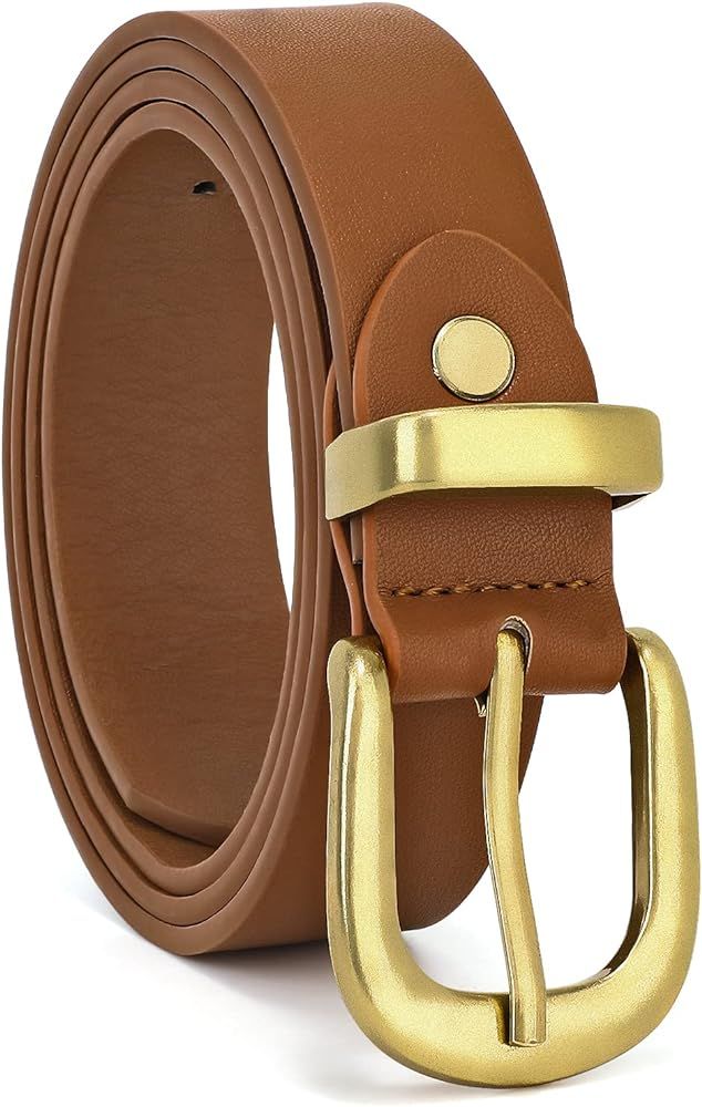 JASGOOD Women's Leather Belt for Jeans Pants Dress, Fashion Gold Buckle Ladies Waist Belt | Amazon (US)