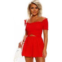Little Senorita Red Shirred Off The Shoulder Cut Out Playsuit | Pink Boutique