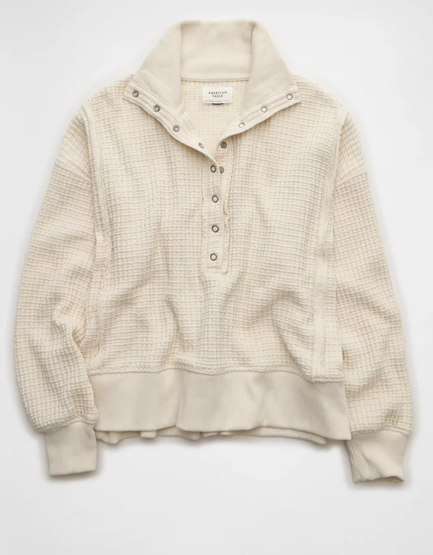 AE Big Hug Waffle Henley Sweatshirt | American Eagle Outfitters (US & CA)