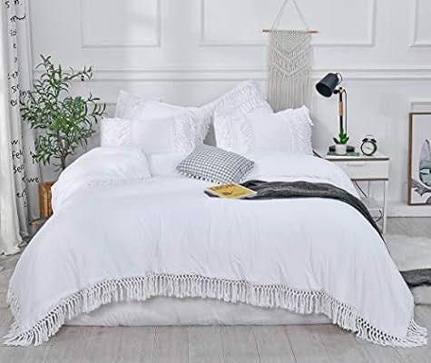 SexyTown- White Fringe Tassel King Size Comforter Set,3 Piece Girls Bohemian Bedding Comforter wi... | Amazon (US)