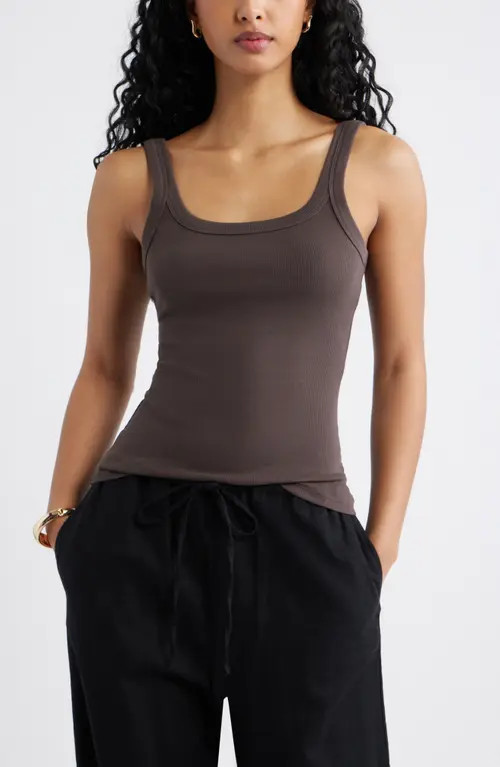 Open Edit Rib Tank in Brown Seal at Nordstrom, Size Small | Nordstrom