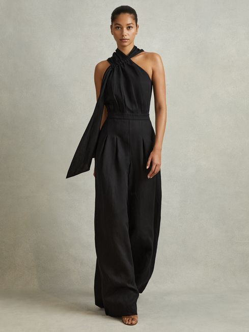 Linen Blend Drape Jumpsuit | Reiss UK
