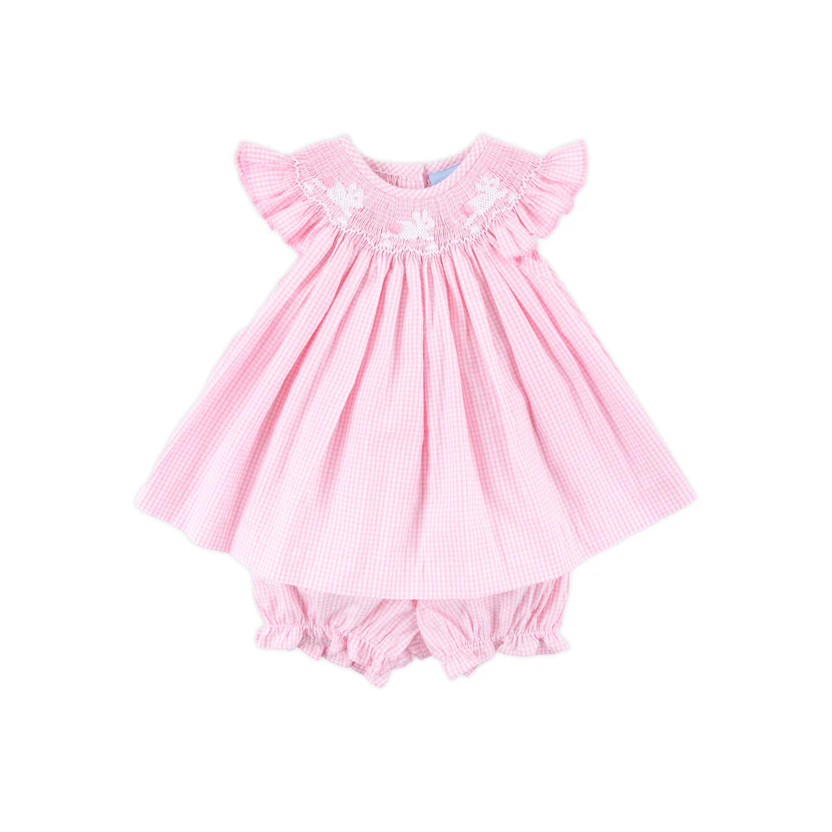 Hop Hop Bunnies Smocked Pink Gingham Bloomer Set | Classic Whimsy