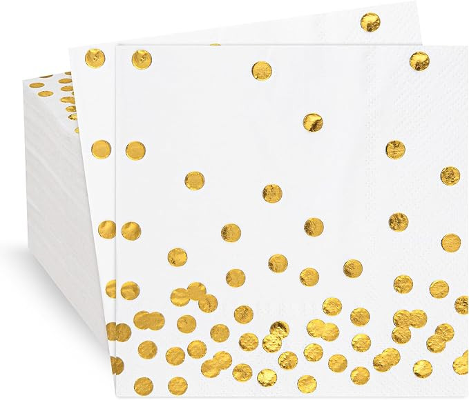 80 Pack of White Paper Cocktail Napkins with Gold Foil Polka Dot Confetti，Polka Dot Party Suppl... | Amazon (US)