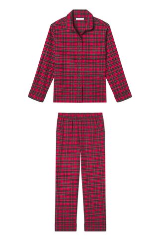 Flannel Piped Pants Set in Red Tartan | LAKE Pajamas