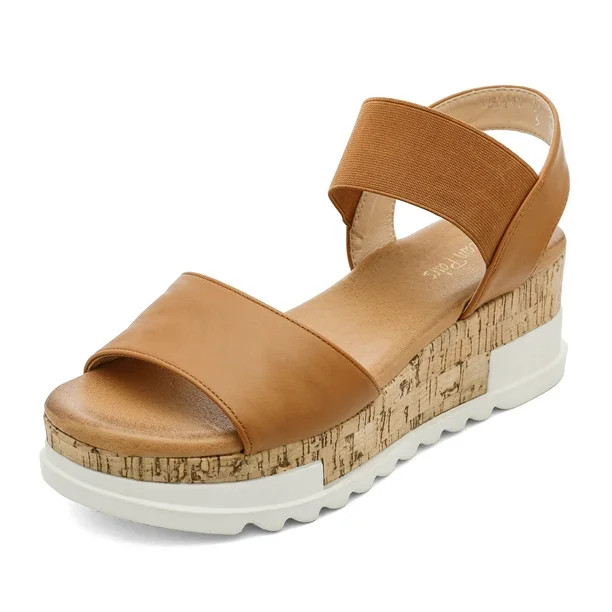 Dream Pairs Women's Open Toe Ankle Strap Casual Flatform Platform Sandals Reed-2 Camel Size 8.5 | Walmart (US)