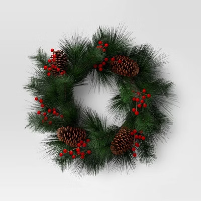 Christmas Long Needle Pine and Red Berry Artificial Wreath - Threshold™ | Target