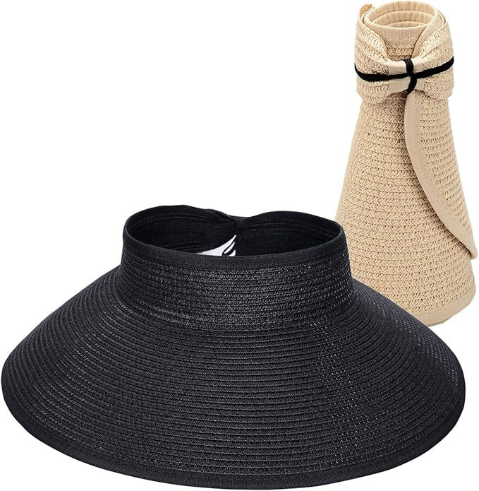 MAYLISACC Foldable Straw Sun Visors for Women, Sun Protecetion Wide Brim Sun Hats Adjustable Topl... | Amazon (US)
