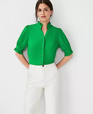 Ruffle Button Top | Ann Taylor (US)