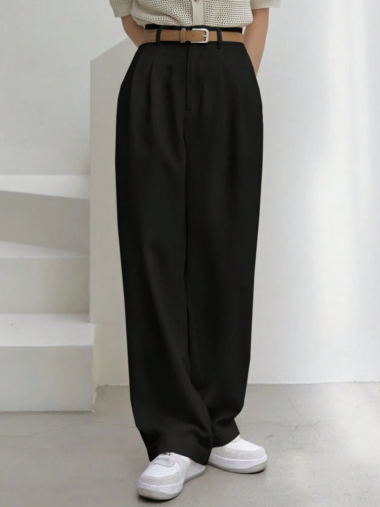 Dazy-Less Women's Plain Color Pleated Business Casual Regular Fit Dress Pants | SHEIN