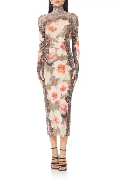 AFRM Shailene Midi Dress in Lace Floral Mix at Nordstrom, Size Large | Nordstrom