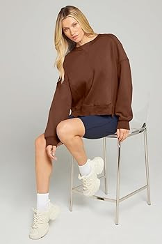 MEROKEETY Women's Oversized Cropped Sweatshirts Crewneck Trendy Workout Pullover Sweater Fall Out... | Amazon (US)