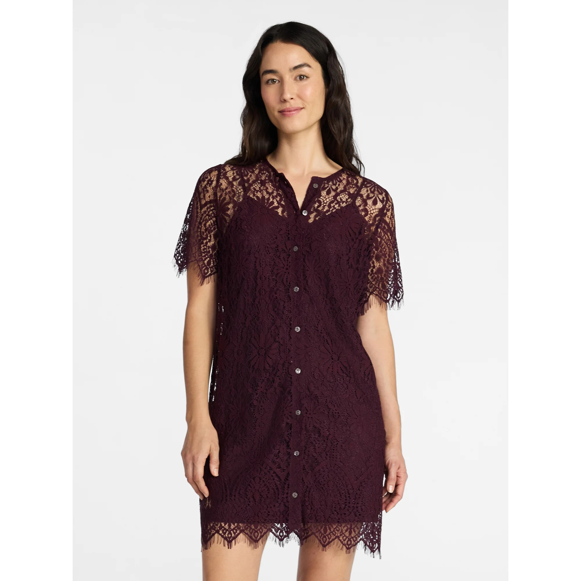 Time and Tru Women's Mini Lace Shirtdress, Sizes XS-XXXL | Walmart (US)