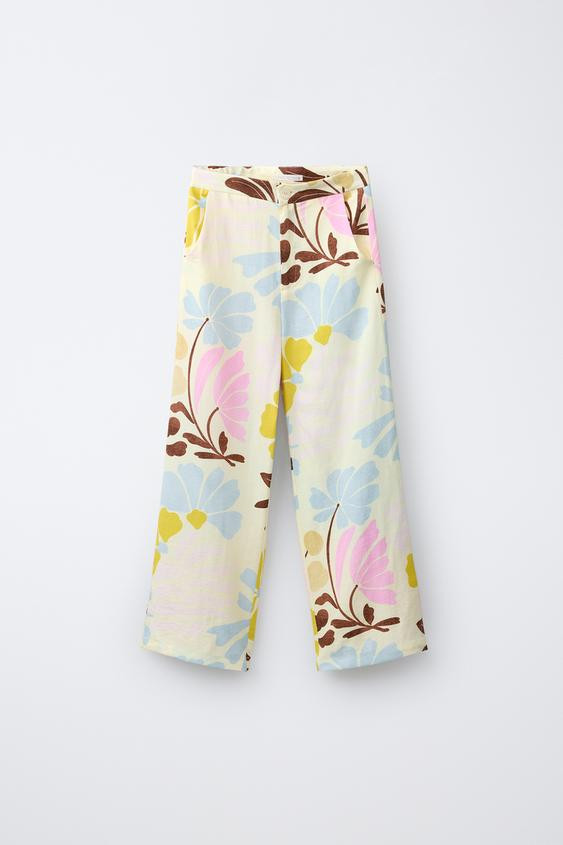 FLORAL PRINT LINEN PANTS | Zara US