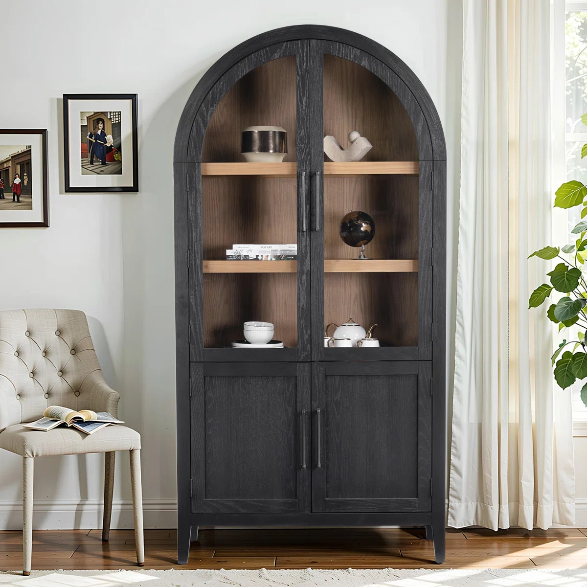 Jessim Camilla 78.7\u201d Tall Mid Century Arched Display Cabinet, Rounded Bookshelf, Open Shelf ... | Wayfair North America