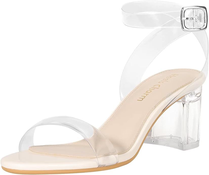 Heels Charm Women's Strappy Clear Chunky Clear Block Low Heeled Sandals 2 Inches Open Toe Ankle S... | Amazon (US)