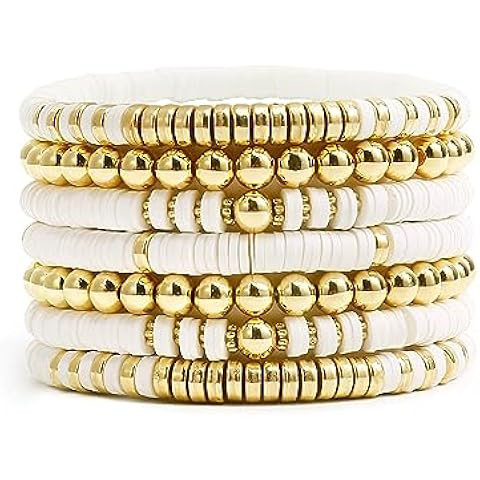 Gold Beaded Bracelets for Women and Men Bohemian Friendship Bracelets Clay Bracelets Vinyl Disc S... | Amazon (US)