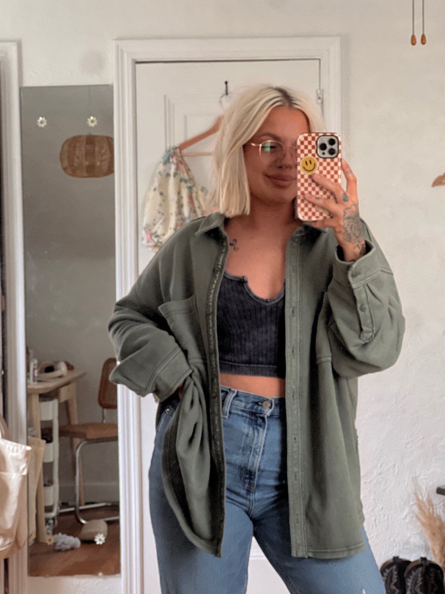 wearing a size large in the jacket and a 28L in my jeans! color of the jeans is MEDIUM! 

#LTKunder50 #LTKunder100 #LTKbeauty