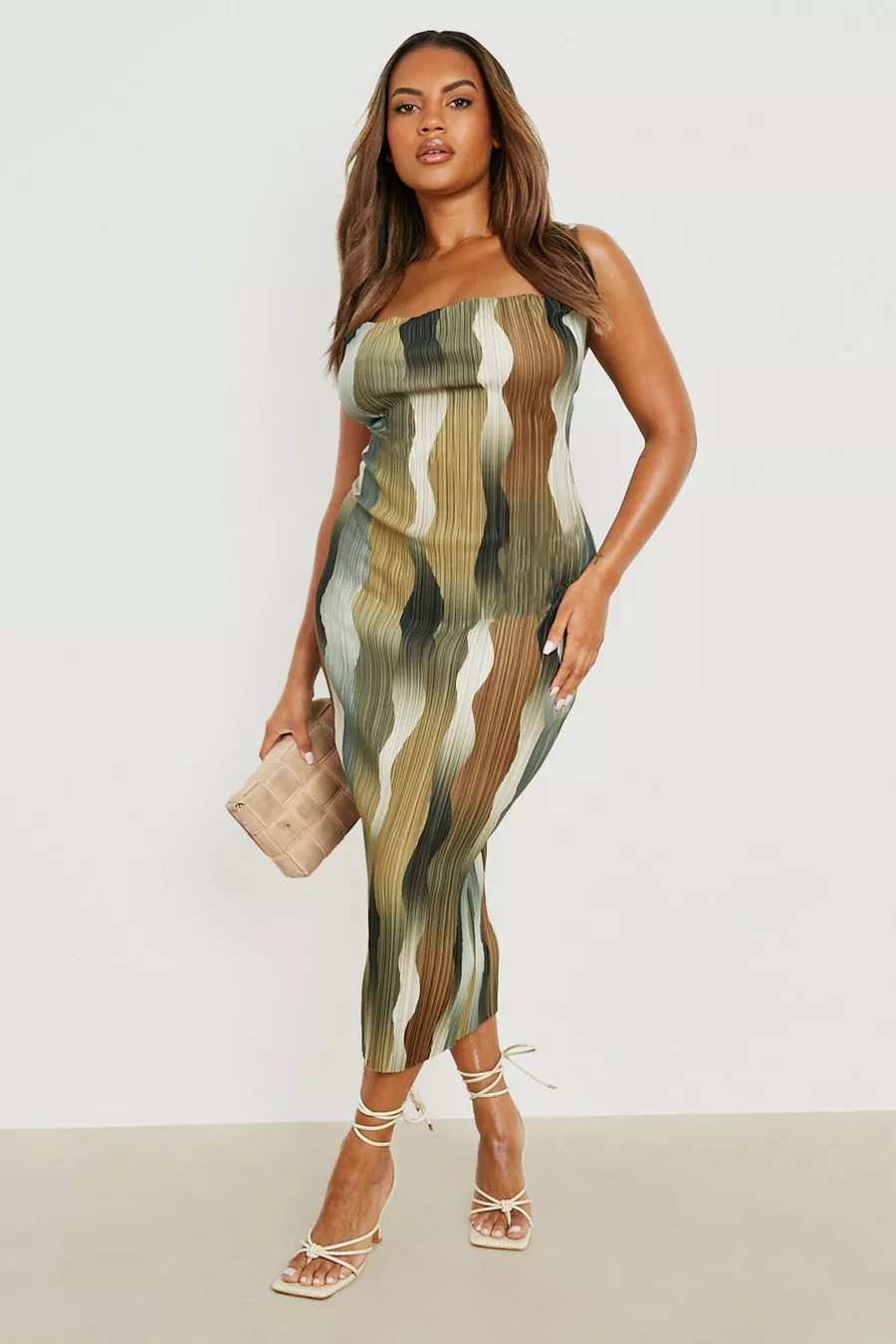 Plus Abstract Plisse Cowl Neck Midi Dress | Boohoo.com (US & CA)