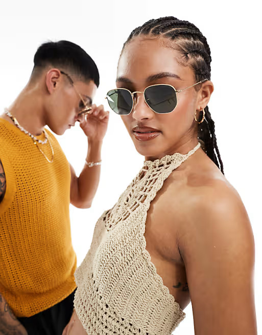 Ray-Ban hexagonal sunglasses in gold | ASOS | ASOS (Global)