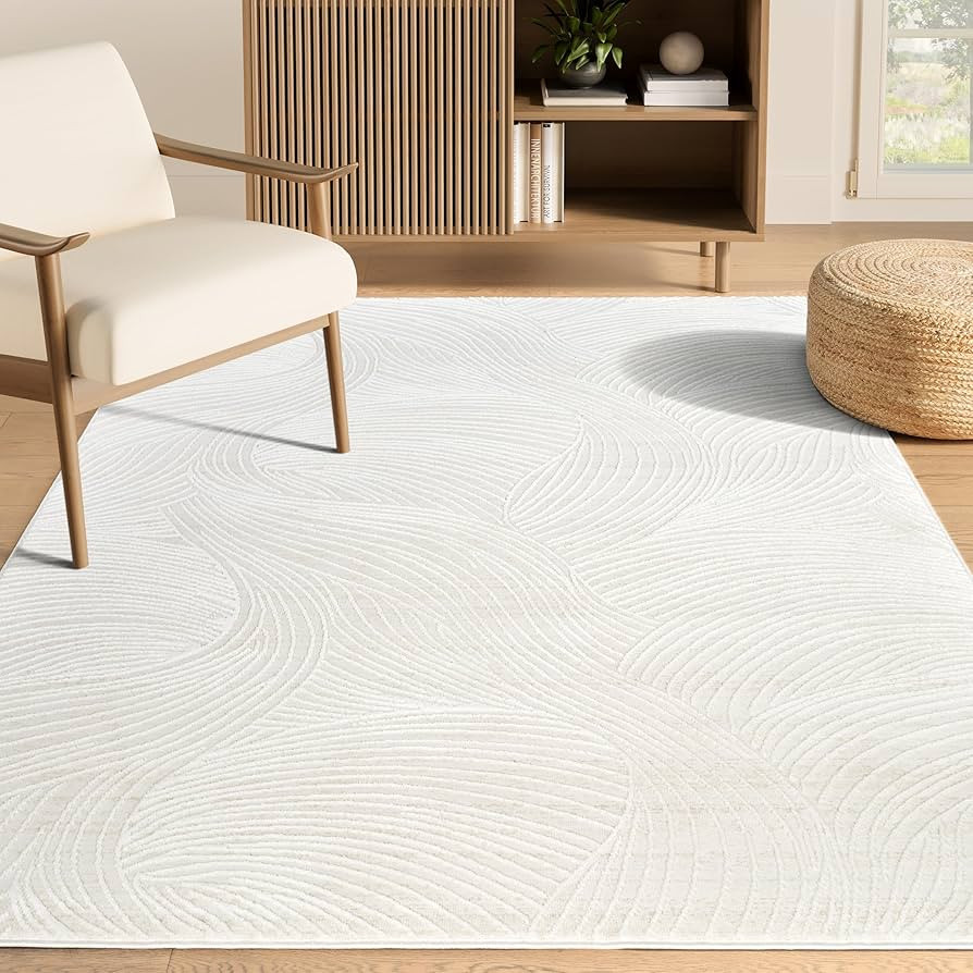 Abani Cream Area Rug – 8' x 10' – Vera Collection – Wave Texture Pattern – Non-Shedding, ... | Amazon (US)