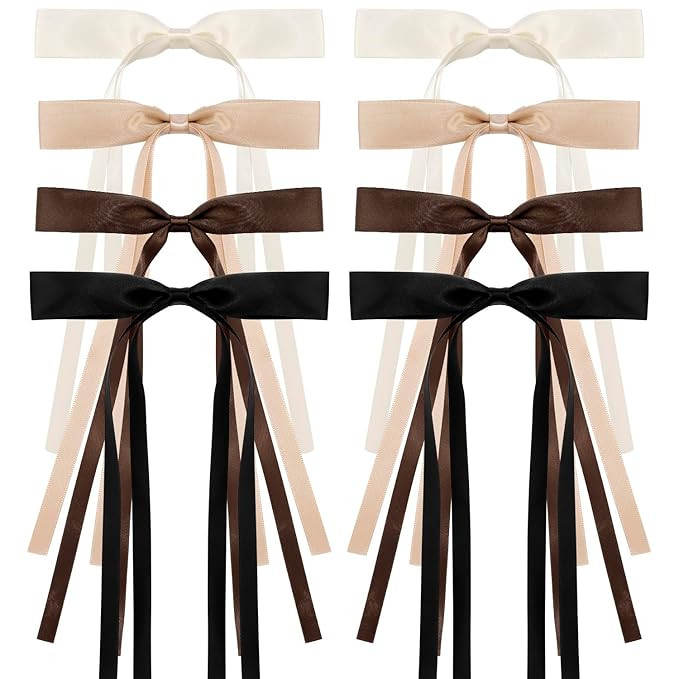 Hair Bows Hair Ribbon Tassel Bow Hair Clips 8 Pcs Coquette Bows Silky Satin Long Tail Bowknot Hai... | Amazon (US)