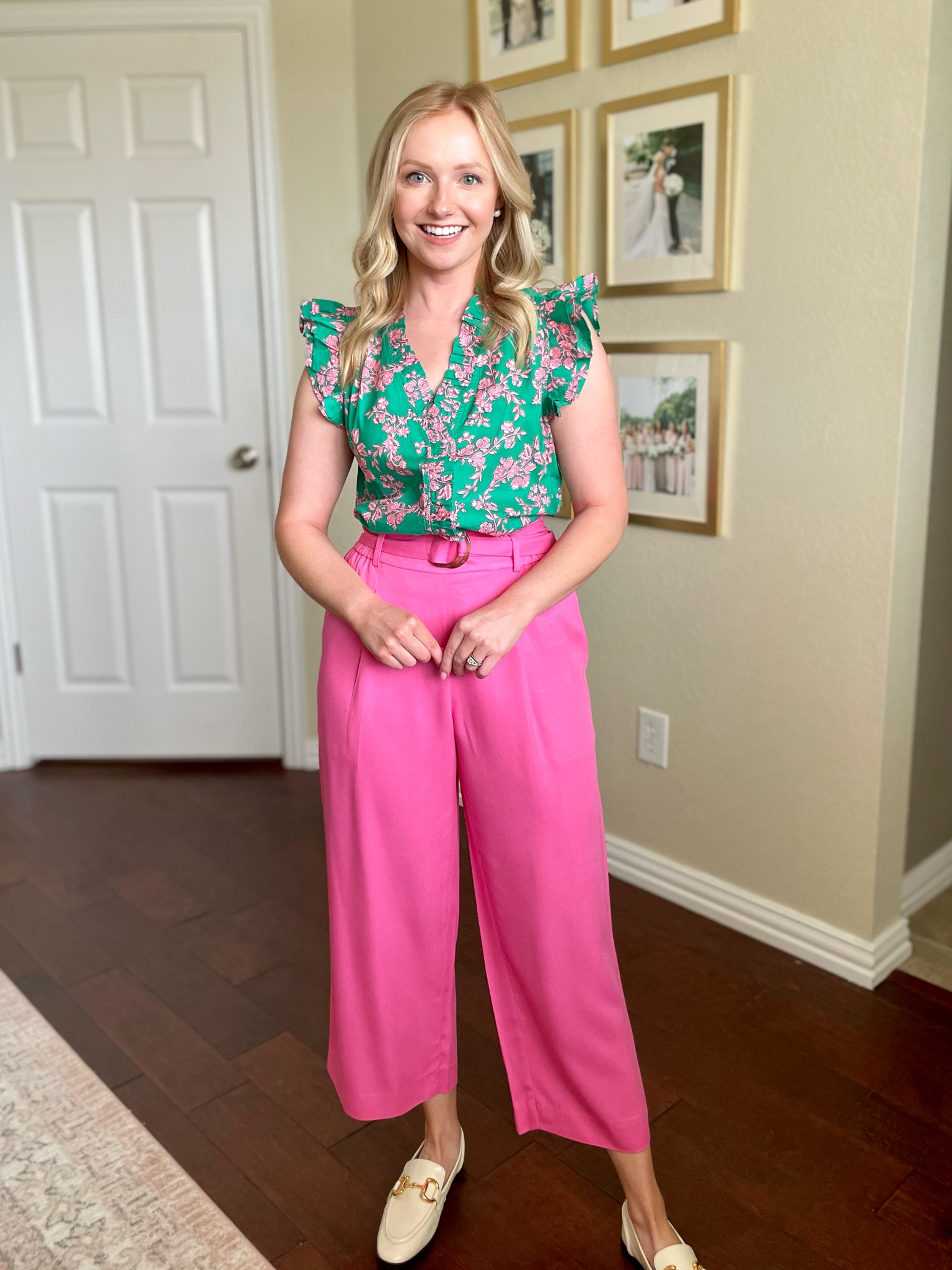 Wearing an XS in top and  XSP in pants | workwear, spring workwear, teacher outfit, pink pants, white loafers, floral top 

#LTKworkwear #LTKFind #LTKSeasonal