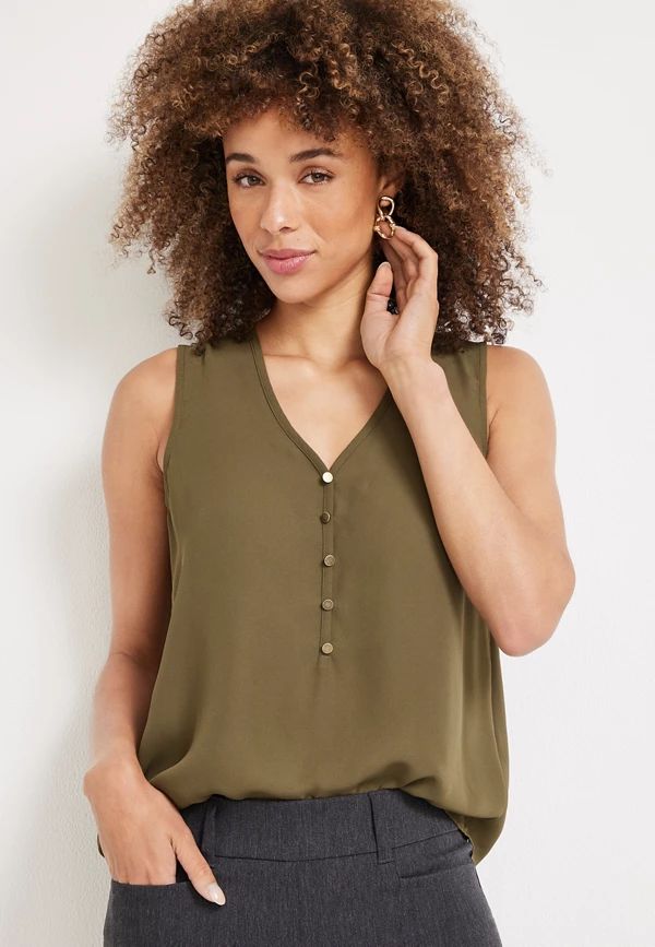 Madison Half Button Down Tank Top | Maurices