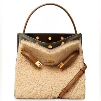 Tory Burch Lee Radziwill Double Bag 100% Shearling/Suede Natural NWT | eBay US