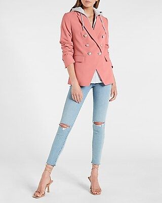 Supersoft Twill Double Breasted Blazer with Built in Hoodie | Express
