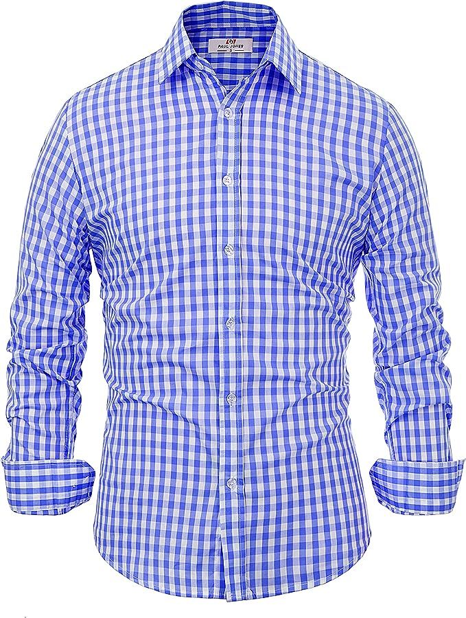 Paul Jones Casual Long-Sleeve Plaid Dress Shirt Checkered Button Down Shirt | Amazon (US)