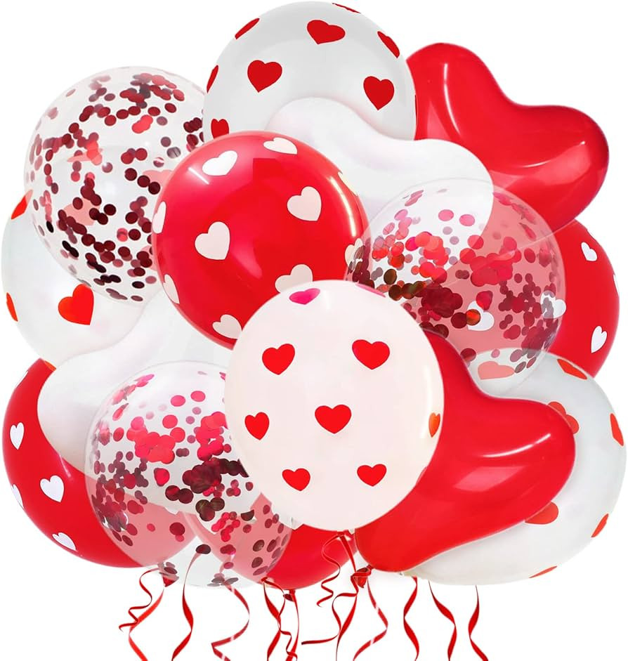 75 PCS Valentine's Day Heart Balloons Decorations Kit,12 Inch Heart Printed Red White Confetti La... | Amazon (US)
