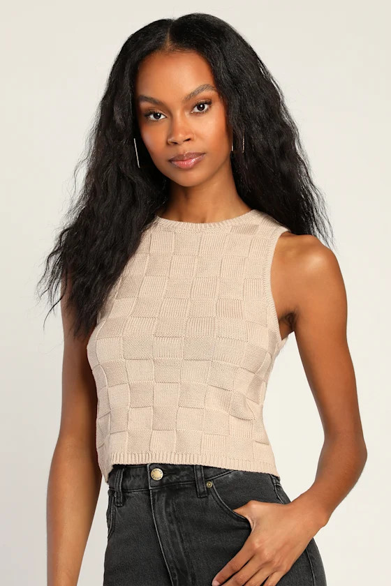 Check Please Taupe Basket Weave Knit Tank Top | Lulus (US)
