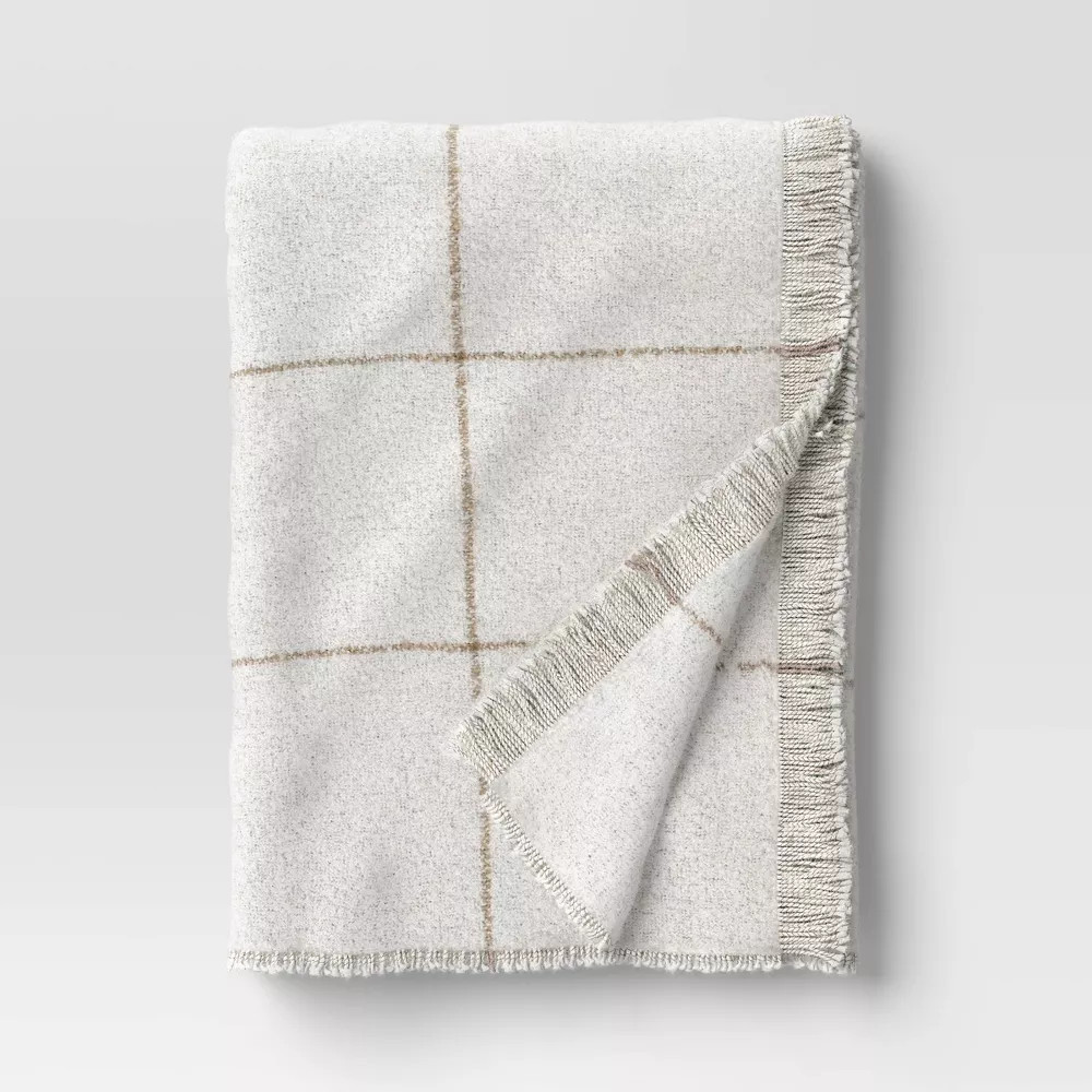 Windowpane Boucle Throw Blanket Cream/Neutral - Threshold | eBay US