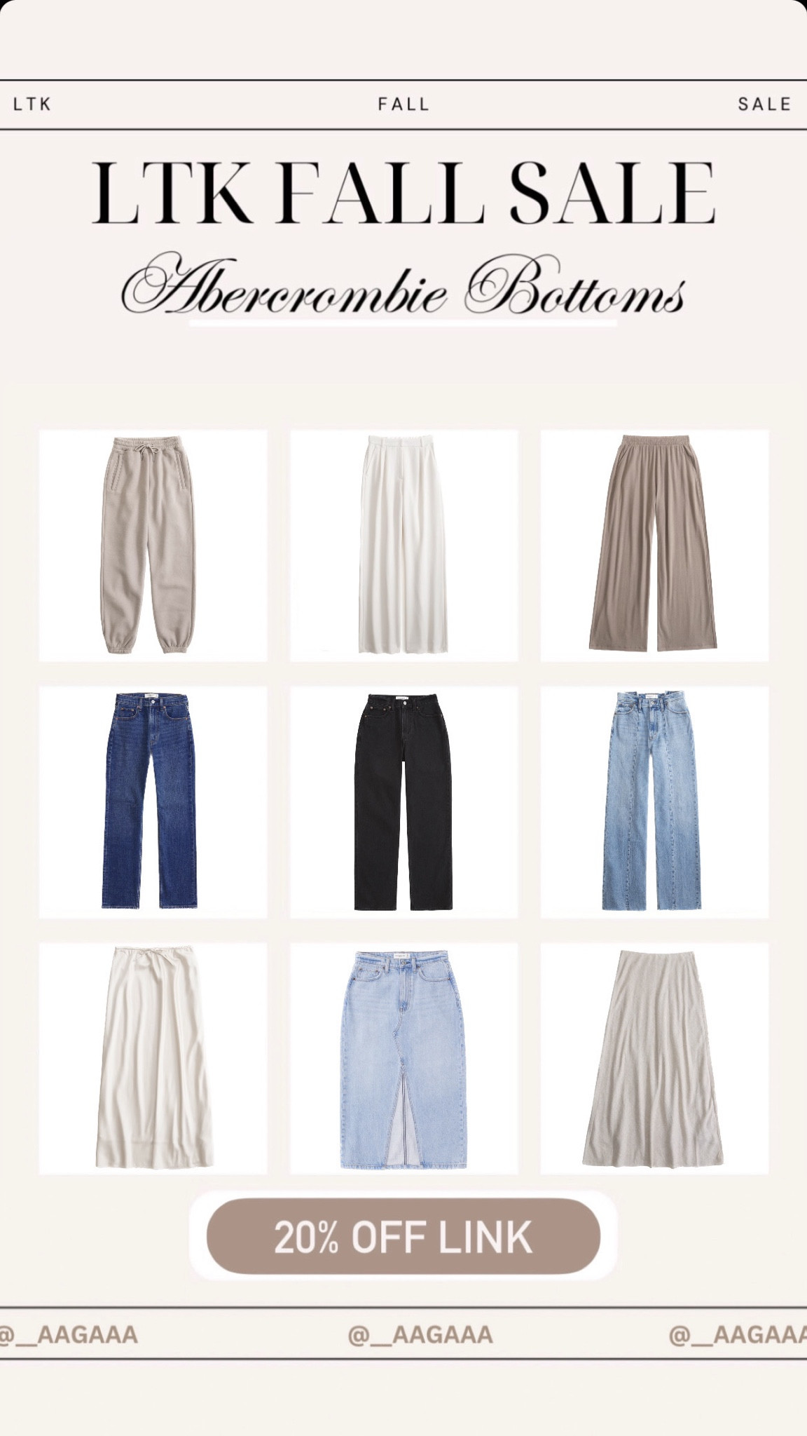 Abercrombie bottoms on sale-20% off🤎🍂 I wear all bottoms in size XS and jeans size 24

#LTKfindsunder50 #LTKworkwear #LTKsalealert