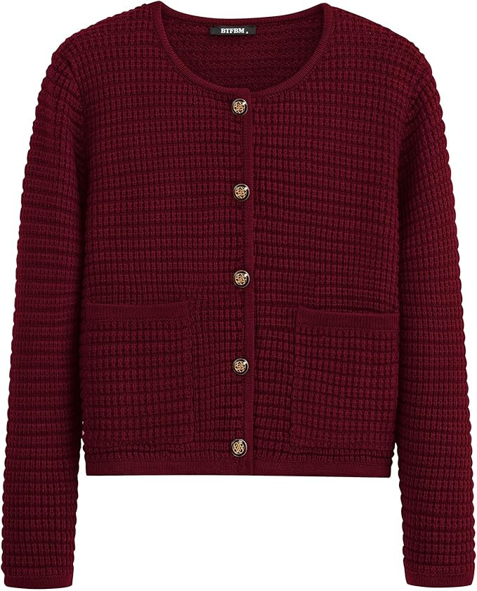 BTFBM Women Cardigan Sweaters Fall Fashion 2024 Button Down Long Sleeve Chunky Knit Open Front Tw... | Amazon (US)