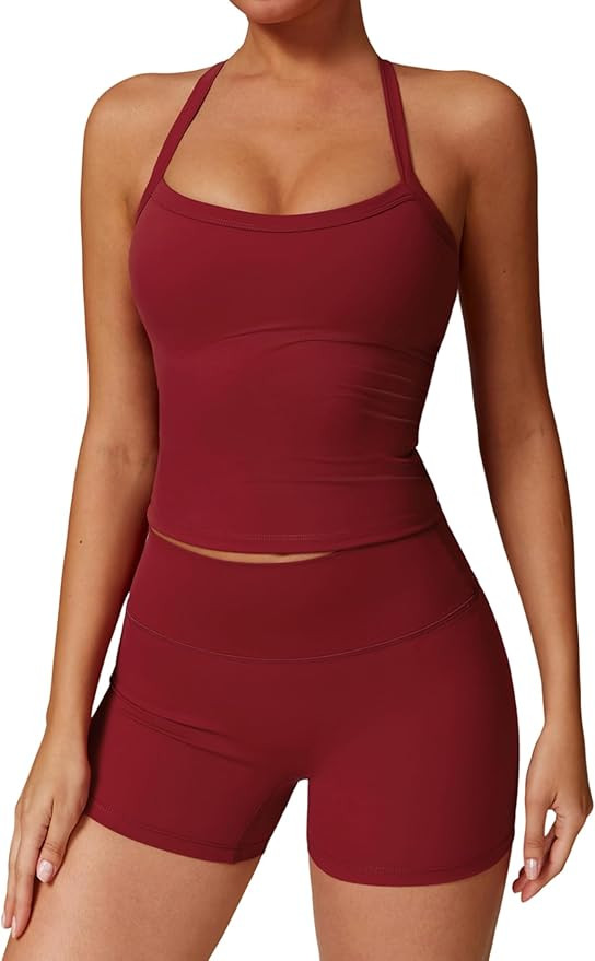Two Piece Workout Sets For Women Tank Top Matching High Waist Booty Lifting Shorts Gym Yoga Activ... | Amazon (US)