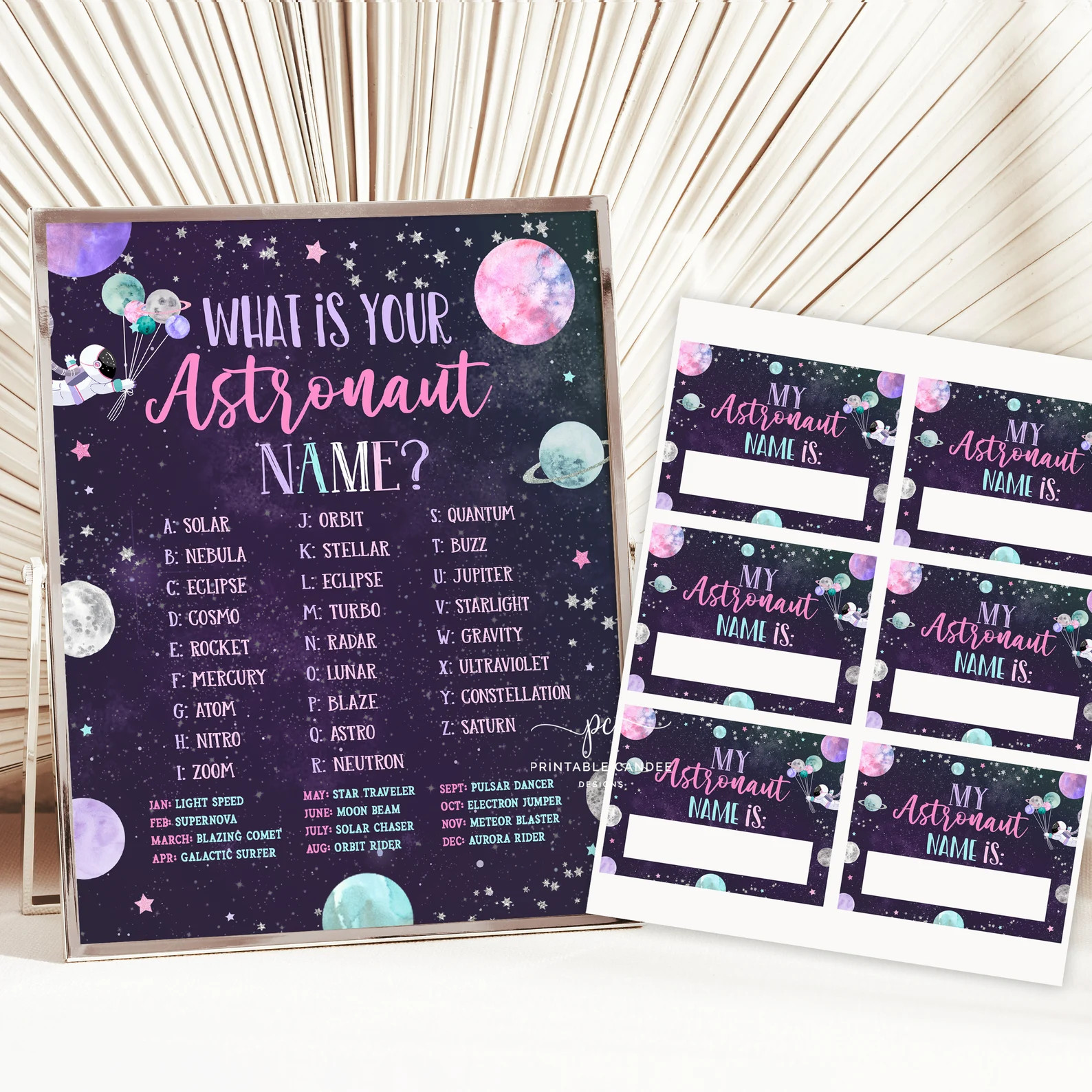 Girl Space Name Game Sign Outer Space Birthday Party Activity Galaxy Party Decor Table Planets Th... | Etsy (Global)