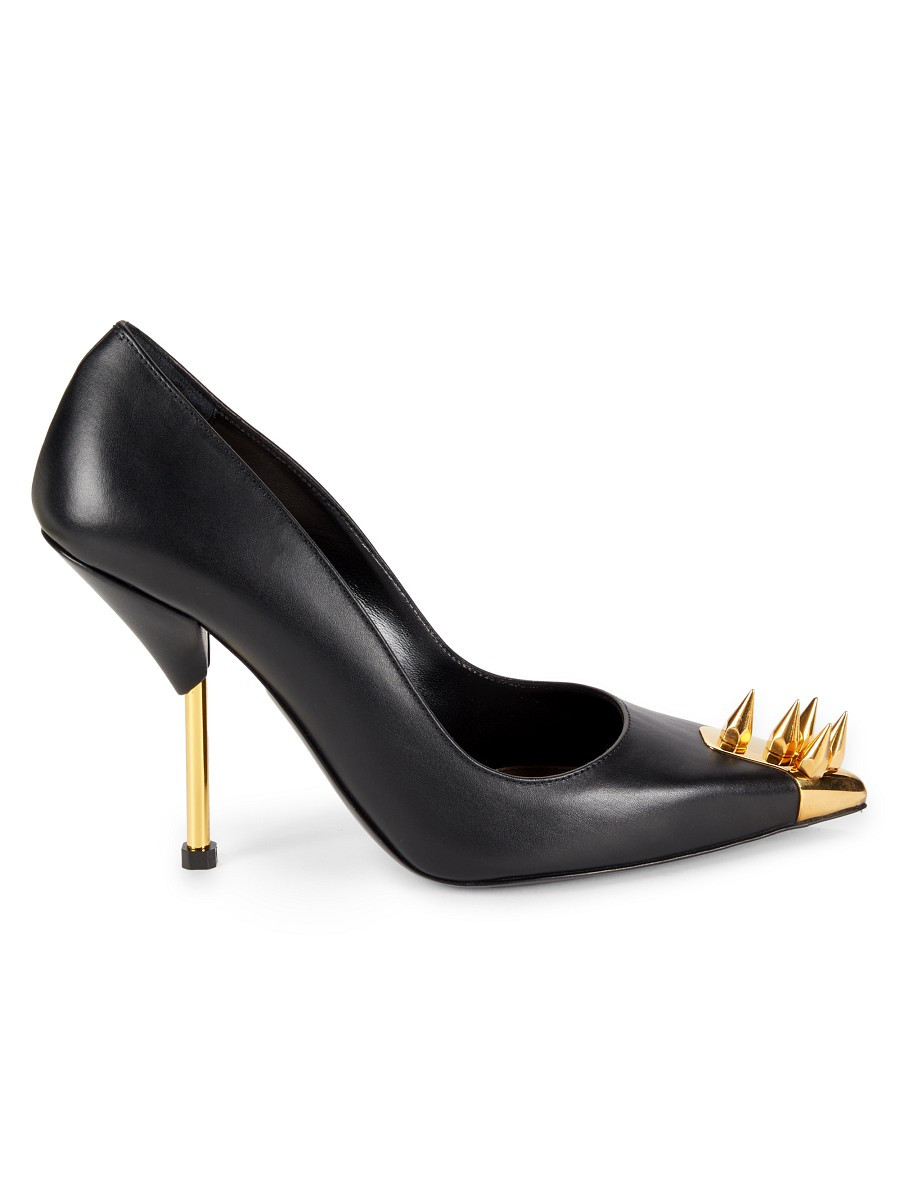 Alexander Mcqueen Women's 102MM Studded Leather Pumps - Black Gold - Size 36.5 (6.5) | Saks Fifth Avenue OFF 5TH