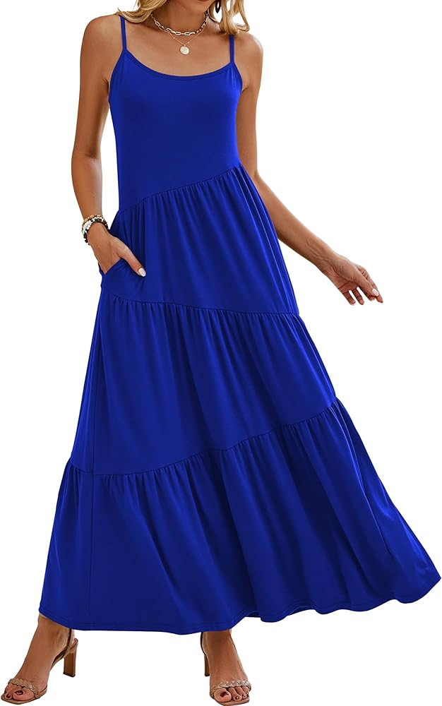 Naggoo Womens Summer Sleeveless Maxi Dresses Casual Beach Spaghetti Strap Long Dress Sundresses | Amazon (US)