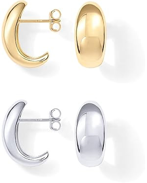 PAVOI 14K Gold Plated Sterling Silver Post Huggie Earrings | Gold Dome Huggie Hoop Earrings for W... | Amazon (US)
