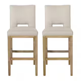 Noble House Elmcrest 45.5 in. High Back Wheat and Weathered Natural Wood Counter Stool (Set of 2)... | The Home Depot