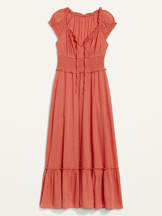 Puff-Sleeve Waist-Defined Clip-Dot Maxi Dress for Women | Old Navy (US)