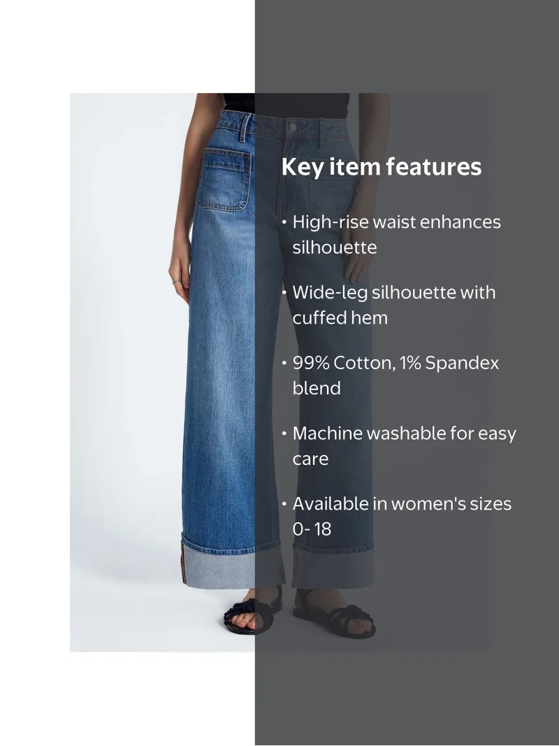 Free Assembly Women's High Rise Patch Pocket Cuffed Jeans, 26" Inseam, Sizes 0-18 | Walmart (US)