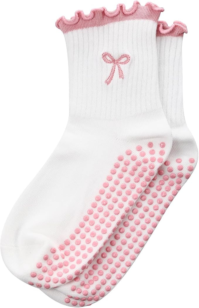 Jeyiour Women Cute Pilates Socks Non Slip Ruffle Yoga Socks with Grip for Crew Yoga Barre Workout... | Amazon (US)