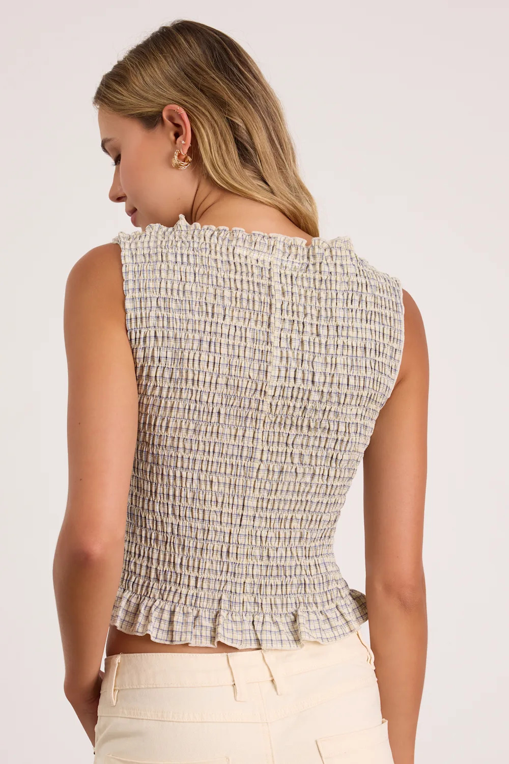 Thistle Pale Yellow Plaid Smocked Tank Top | Lulus